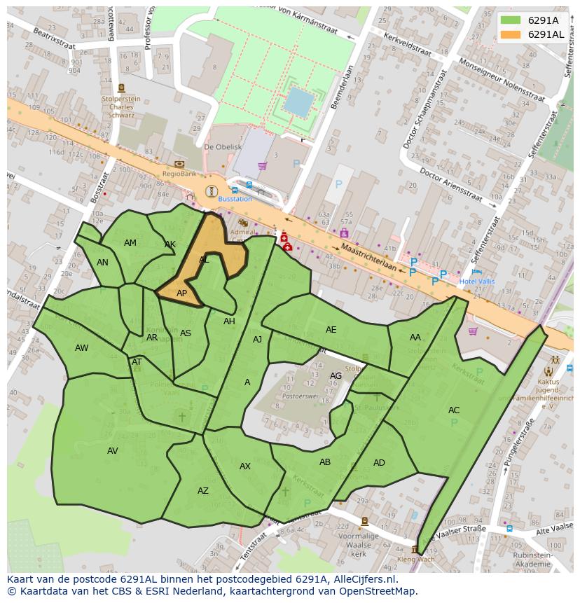 Afbeelding van het postcodegebied 6291 AL op de kaart.