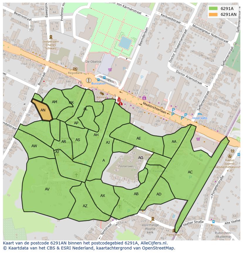 Afbeelding van het postcodegebied 6291 AN op de kaart.