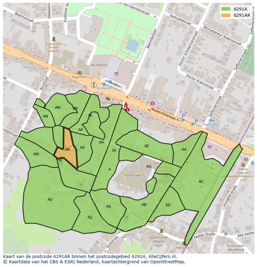 Afbeelding van het postcodegebied 6291 AR op de kaart.