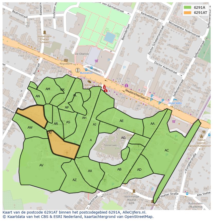 Afbeelding van het postcodegebied 6291 AT op de kaart.