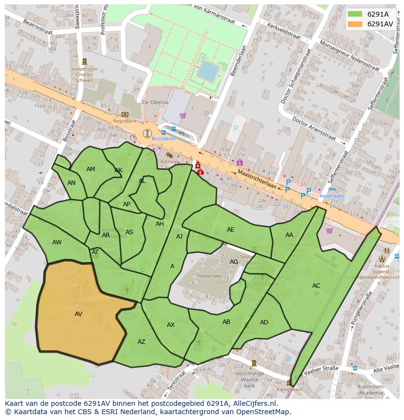 Afbeelding van het postcodegebied 6291 AV op de kaart.