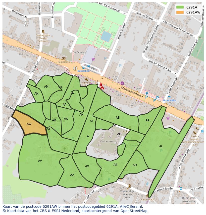 Afbeelding van het postcodegebied 6291 AW op de kaart.
