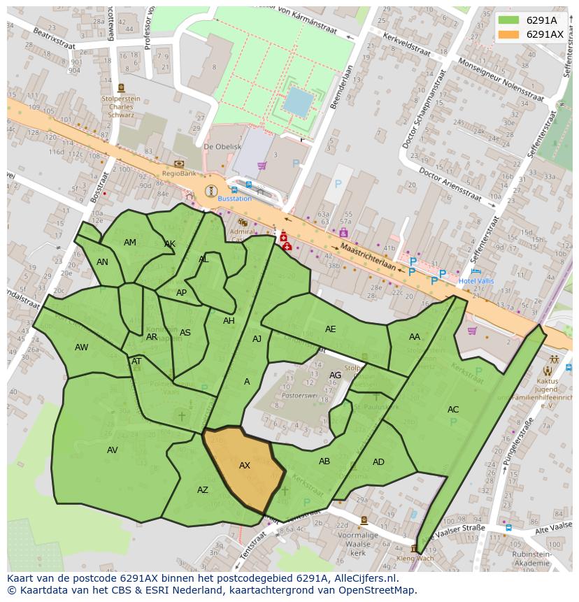 Afbeelding van het postcodegebied 6291 AX op de kaart.