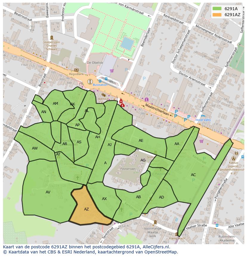 Afbeelding van het postcodegebied 6291 AZ op de kaart.