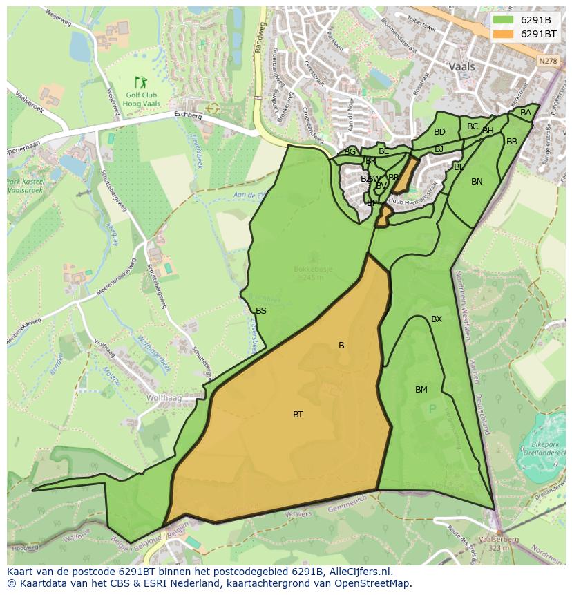 Afbeelding van het postcodegebied 6291 BT op de kaart.