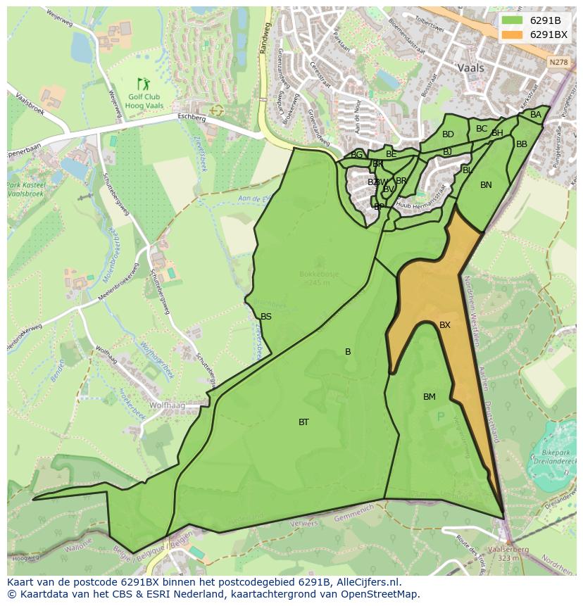 Afbeelding van het postcodegebied 6291 BX op de kaart.