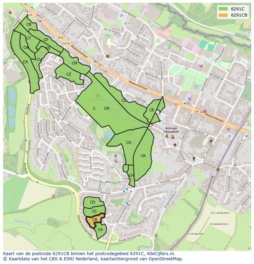Afbeelding van het postcodegebied 6291 CB op de kaart.