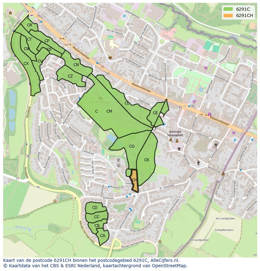 Afbeelding van het postcodegebied 6291 CH op de kaart.