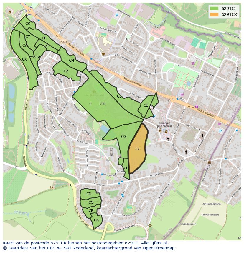 Afbeelding van het postcodegebied 6291 CK op de kaart.