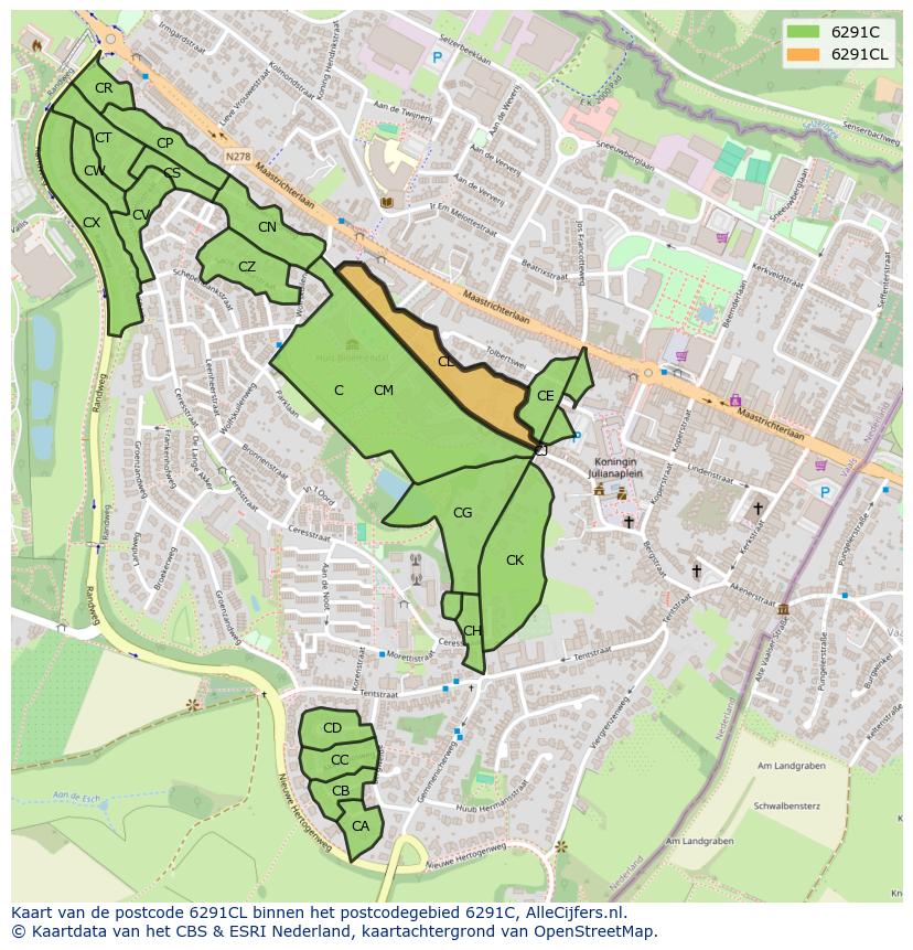 Afbeelding van het postcodegebied 6291 CL op de kaart.