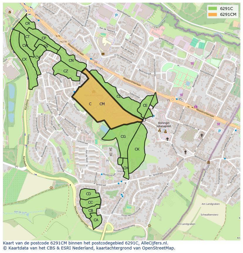 Afbeelding van het postcodegebied 6291 CM op de kaart.