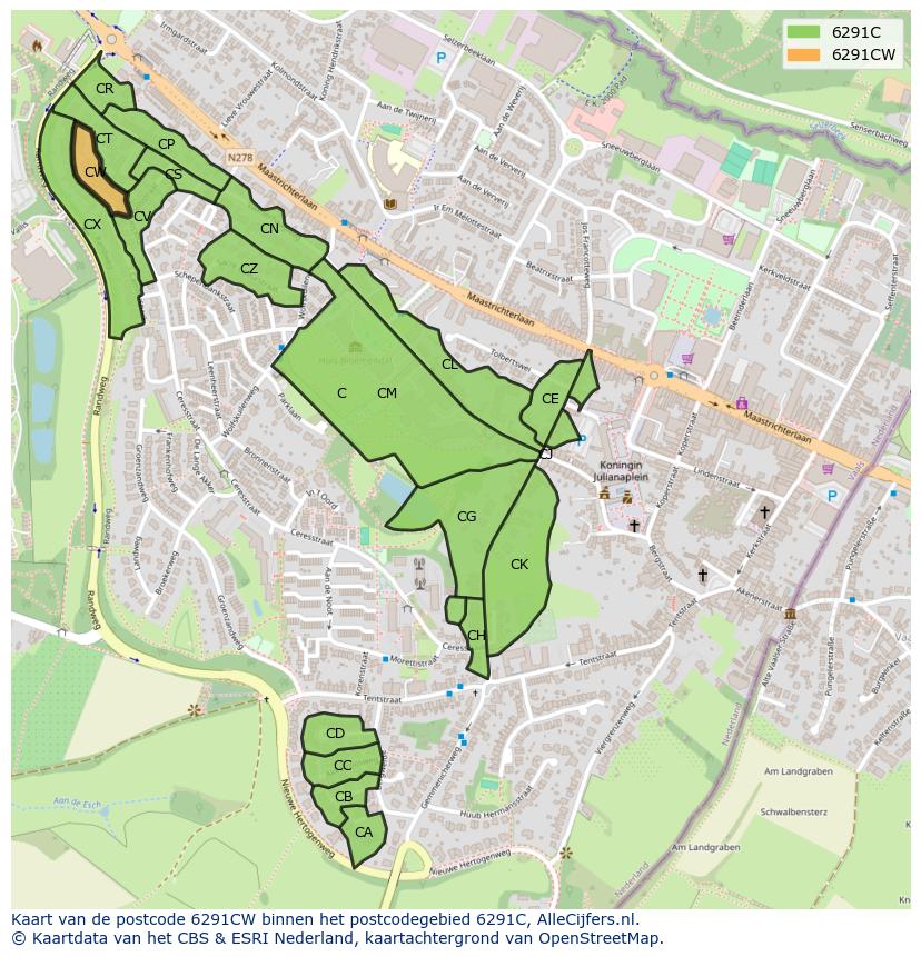 Afbeelding van het postcodegebied 6291 CW op de kaart.