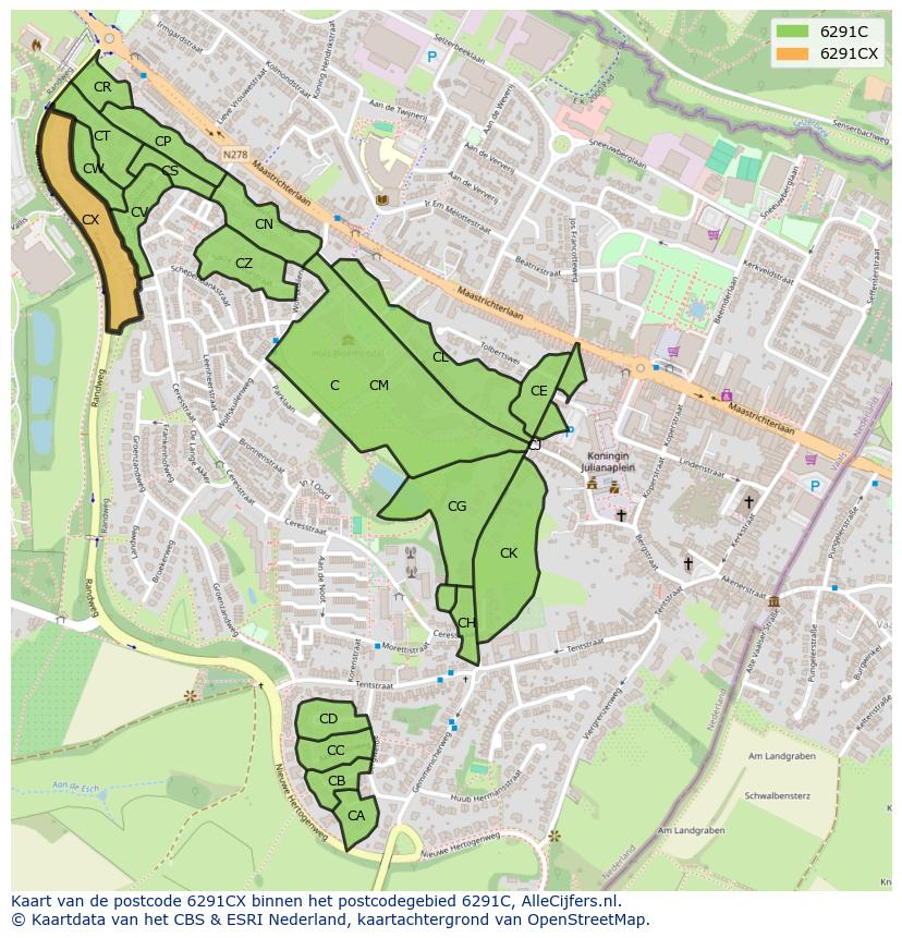 Afbeelding van het postcodegebied 6291 CX op de kaart.