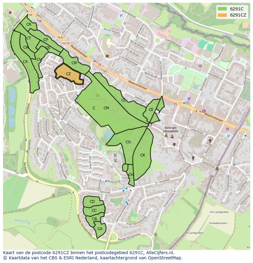 Afbeelding van het postcodegebied 6291 CZ op de kaart.