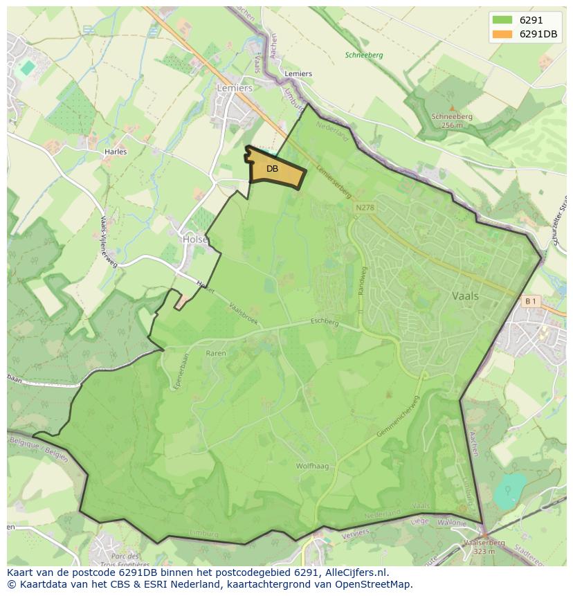 Afbeelding van het postcodegebied 6291 DB op de kaart.
