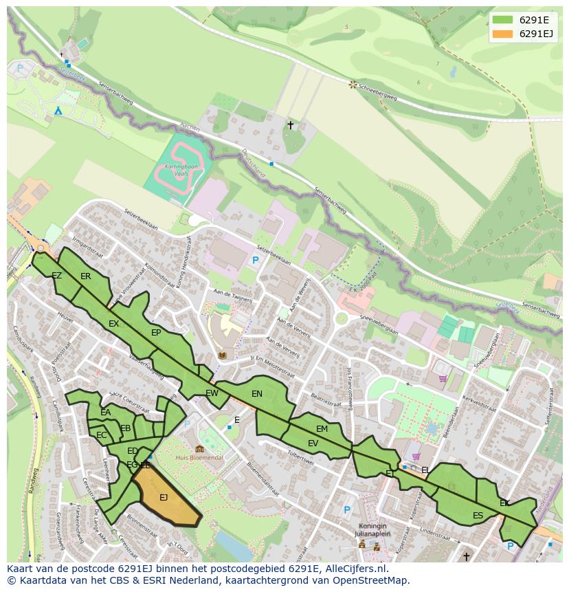 Afbeelding van het postcodegebied 6291 EJ op de kaart.