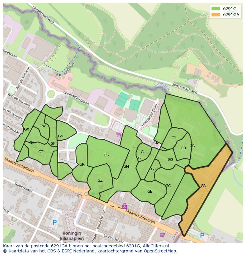 Afbeelding van het postcodegebied 6291 GA op de kaart.