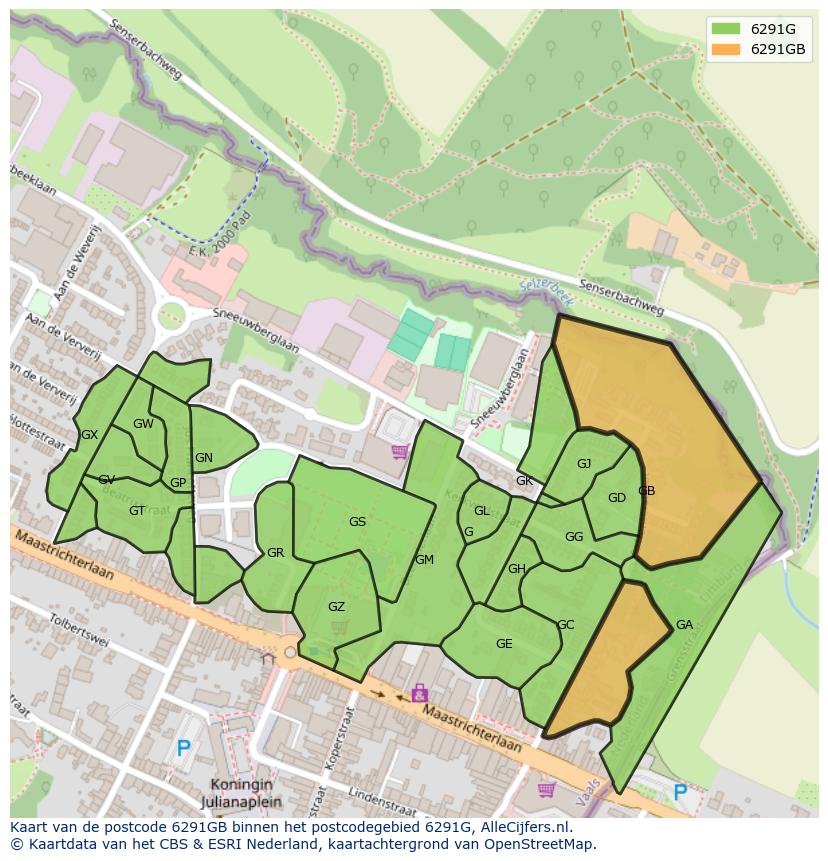 Afbeelding van het postcodegebied 6291 GB op de kaart.