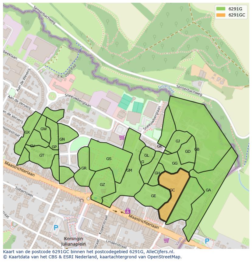 Afbeelding van het postcodegebied 6291 GC op de kaart.