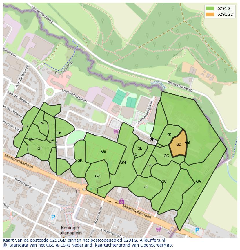 Afbeelding van het postcodegebied 6291 GD op de kaart.