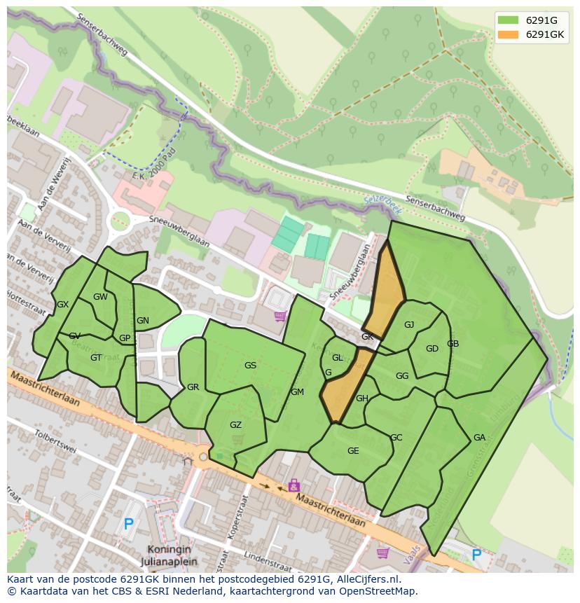 Afbeelding van het postcodegebied 6291 GK op de kaart.