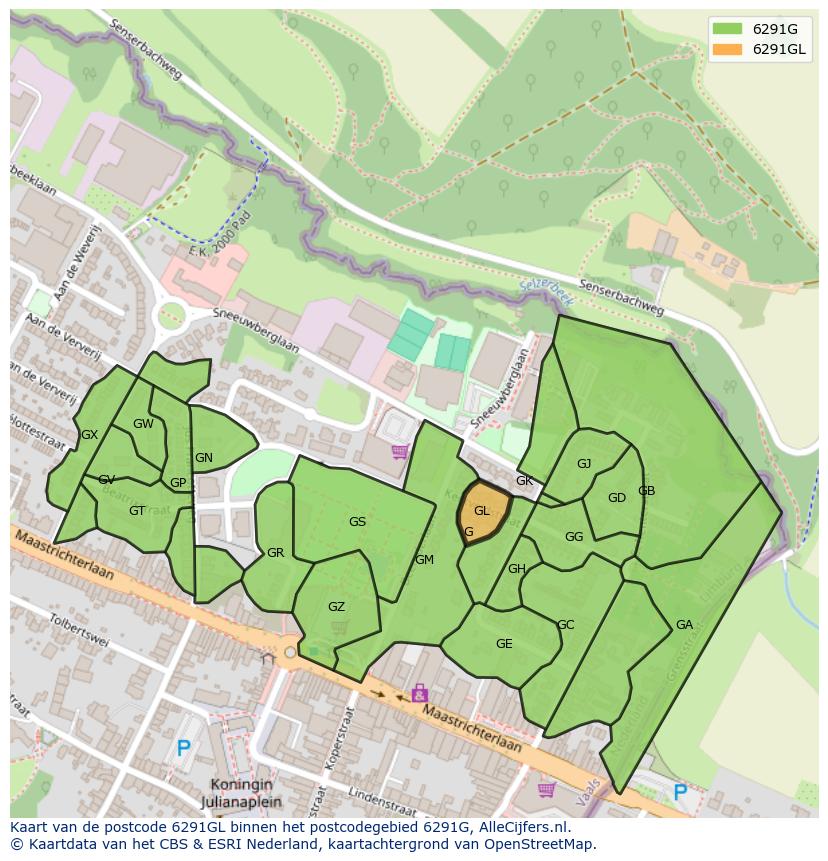 Afbeelding van het postcodegebied 6291 GL op de kaart.