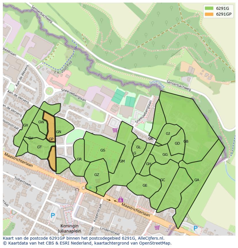 Afbeelding van het postcodegebied 6291 GP op de kaart.