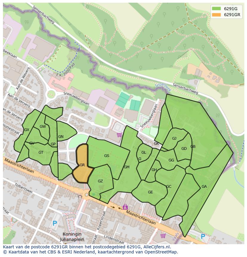 Afbeelding van het postcodegebied 6291 GR op de kaart.