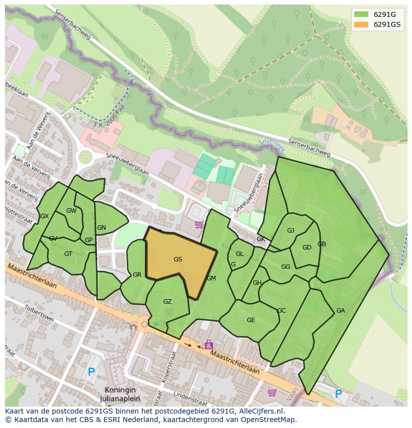 Afbeelding van het postcodegebied 6291 GS op de kaart.