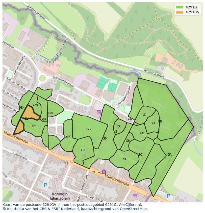 Afbeelding van het postcodegebied 6291 GV op de kaart.