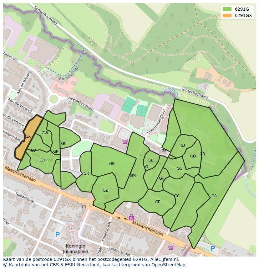 Afbeelding van het postcodegebied 6291 GX op de kaart.
