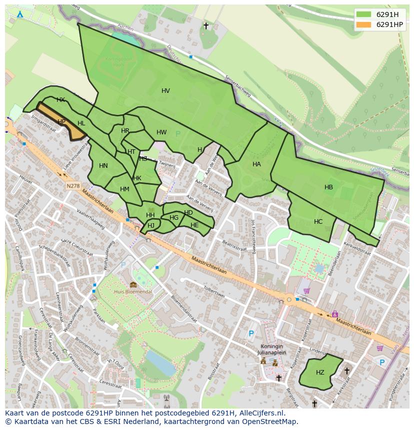 Afbeelding van het postcodegebied 6291 HP op de kaart.