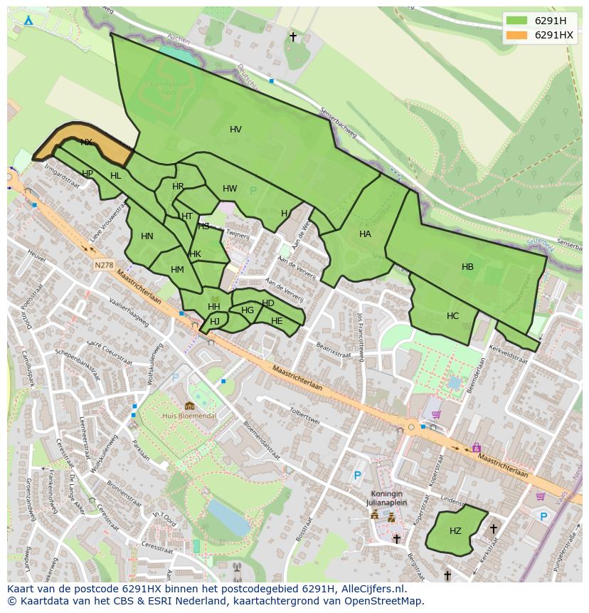 Afbeelding van het postcodegebied 6291 HX op de kaart.