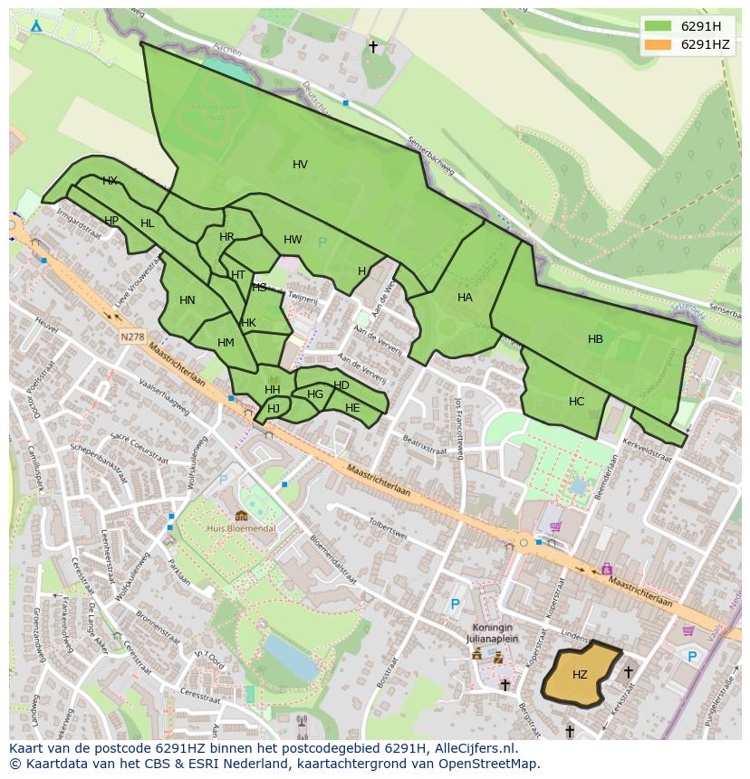 Afbeelding van het postcodegebied 6291 HZ op de kaart.