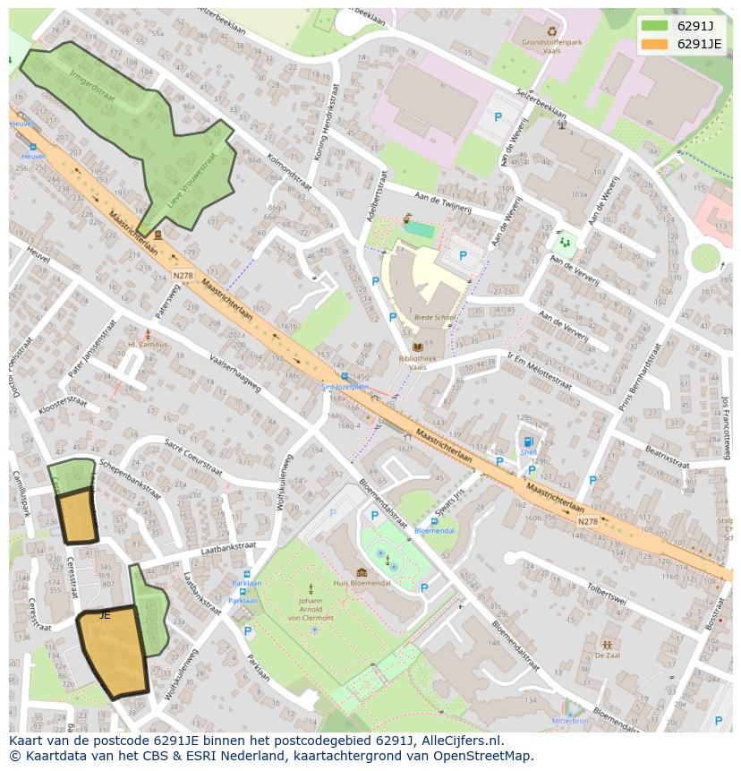 Afbeelding van het postcodegebied 6291 JE op de kaart.