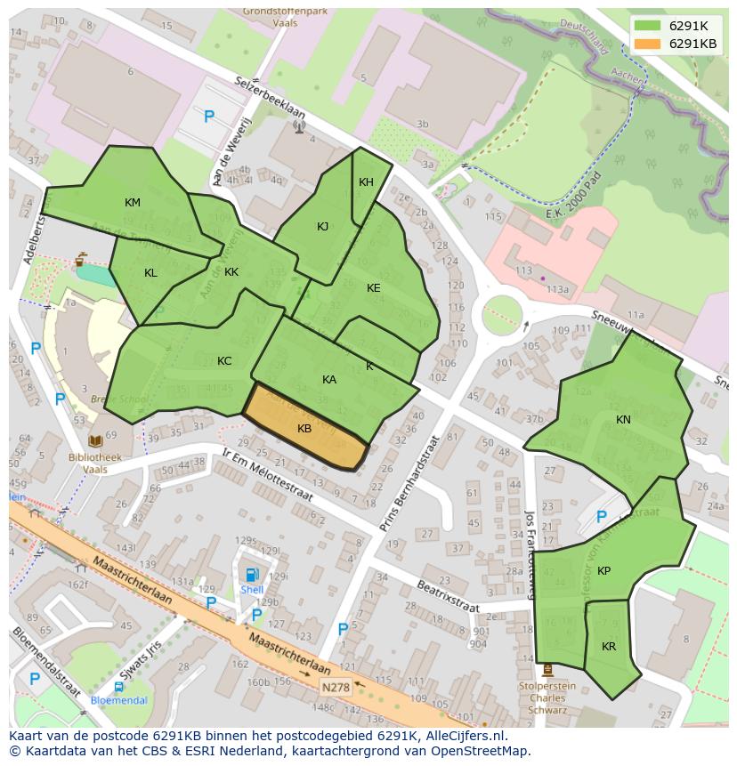 Afbeelding van het postcodegebied 6291 KB op de kaart.