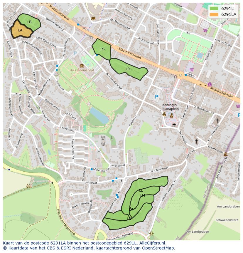 Afbeelding van het postcodegebied 6291 LA op de kaart.