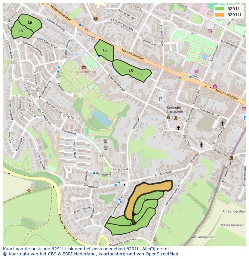 Afbeelding van het postcodegebied 6291 LL op de kaart.