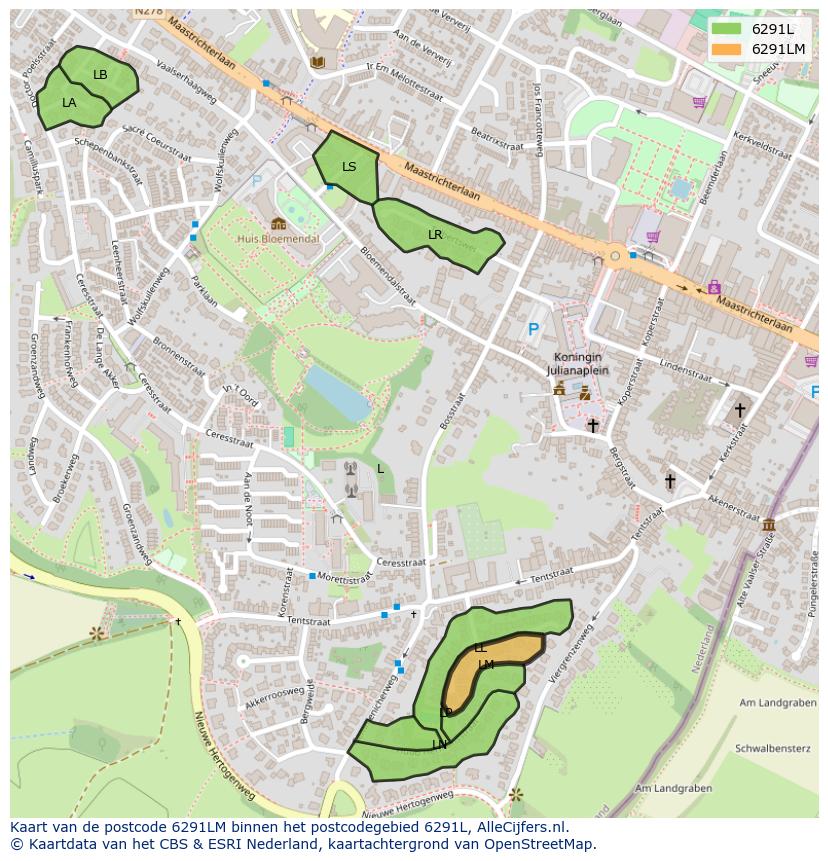 Afbeelding van het postcodegebied 6291 LM op de kaart.