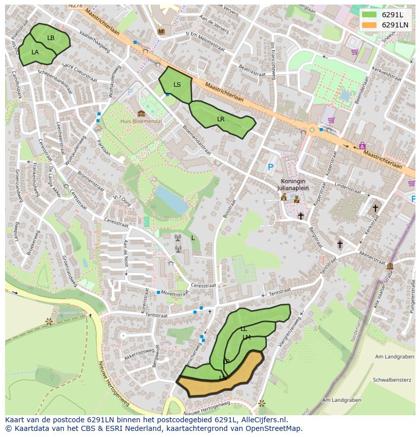 Afbeelding van het postcodegebied 6291 LN op de kaart.