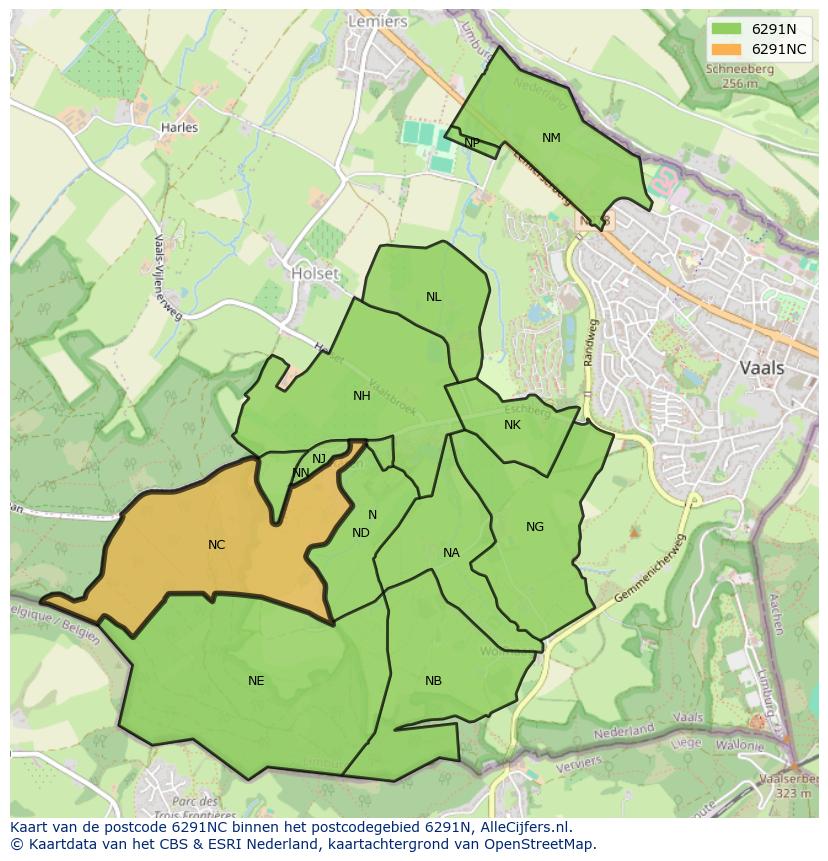 Afbeelding van het postcodegebied 6291 NC op de kaart.