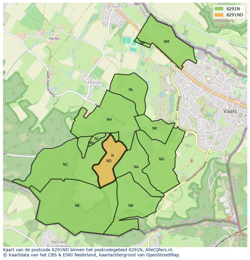 Afbeelding van het postcodegebied 6291 ND op de kaart.