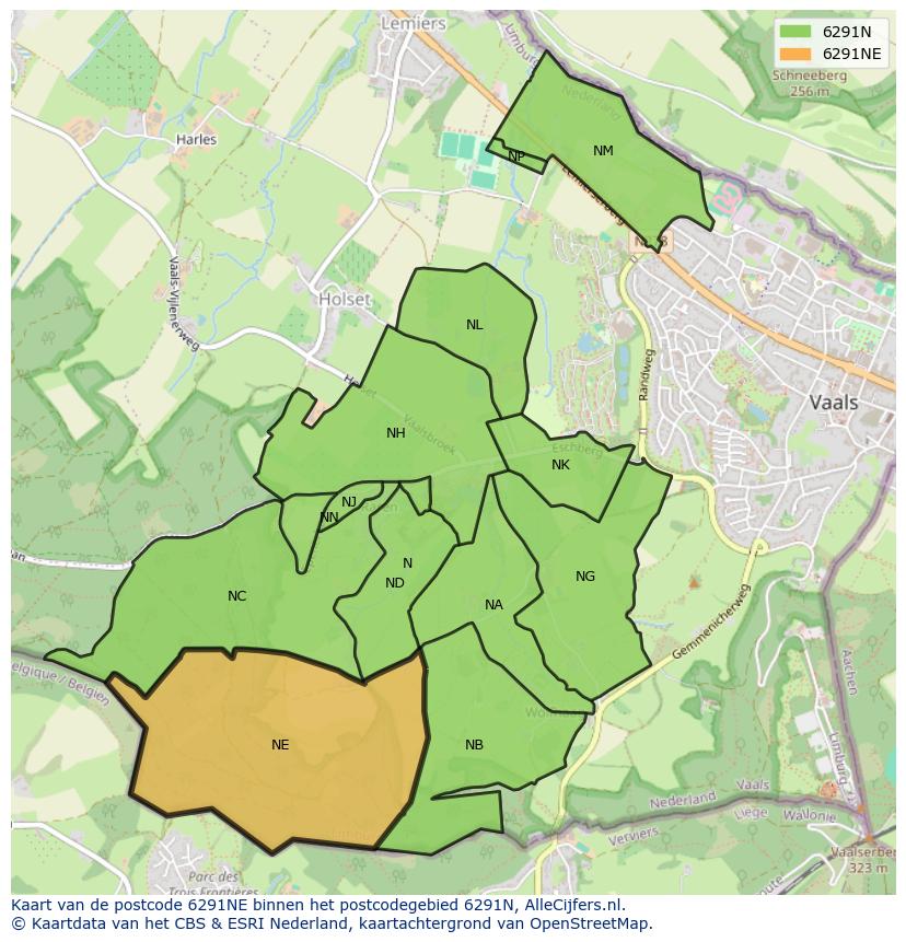 Afbeelding van het postcodegebied 6291 NE op de kaart.