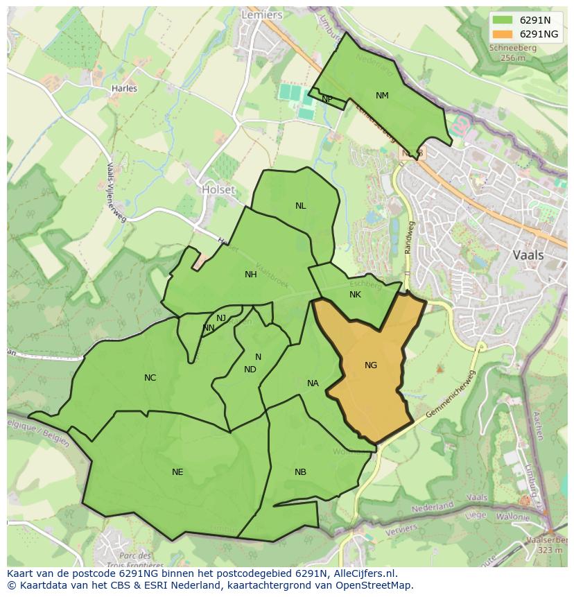 Afbeelding van het postcodegebied 6291 NG op de kaart.