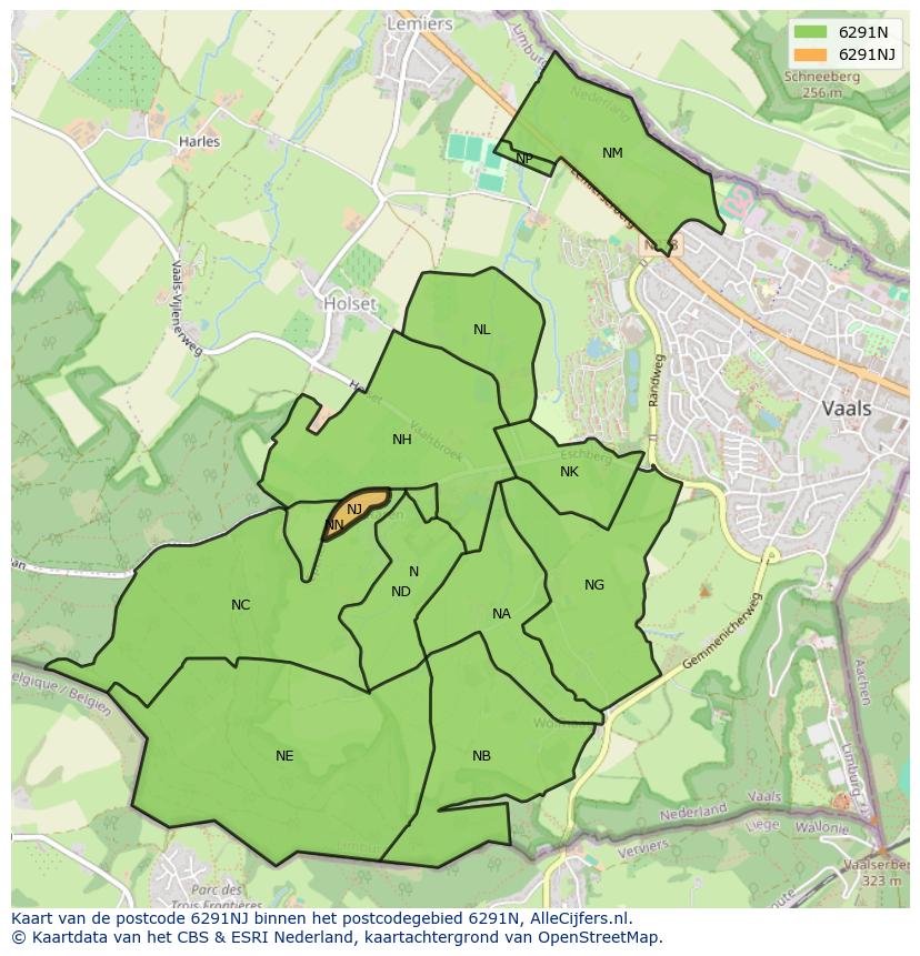 Afbeelding van het postcodegebied 6291 NJ op de kaart.