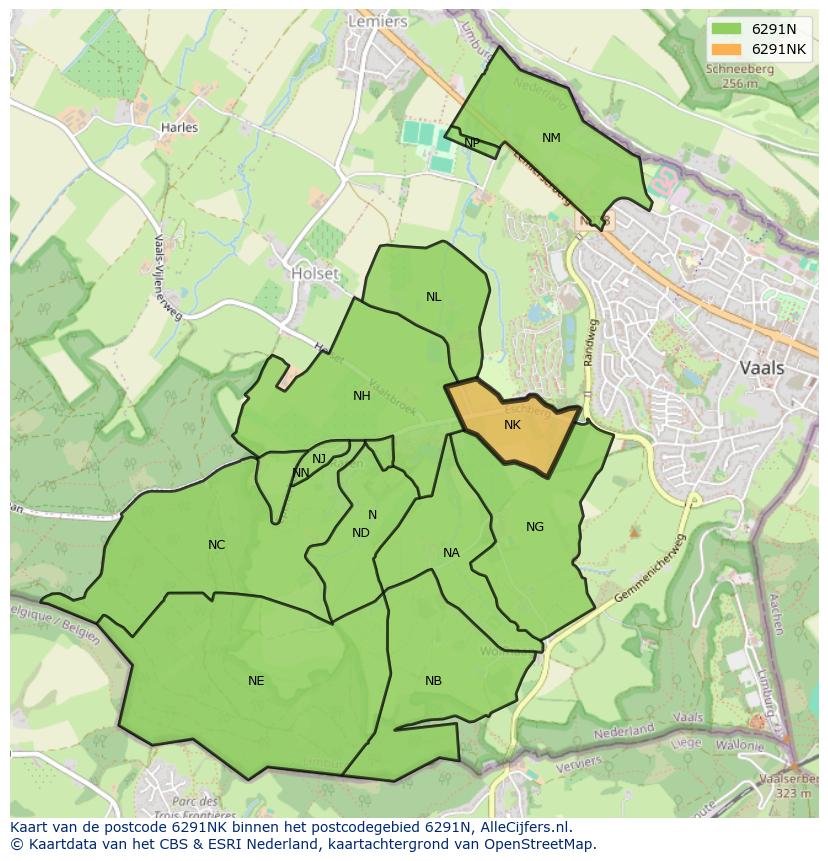 Afbeelding van het postcodegebied 6291 NK op de kaart.