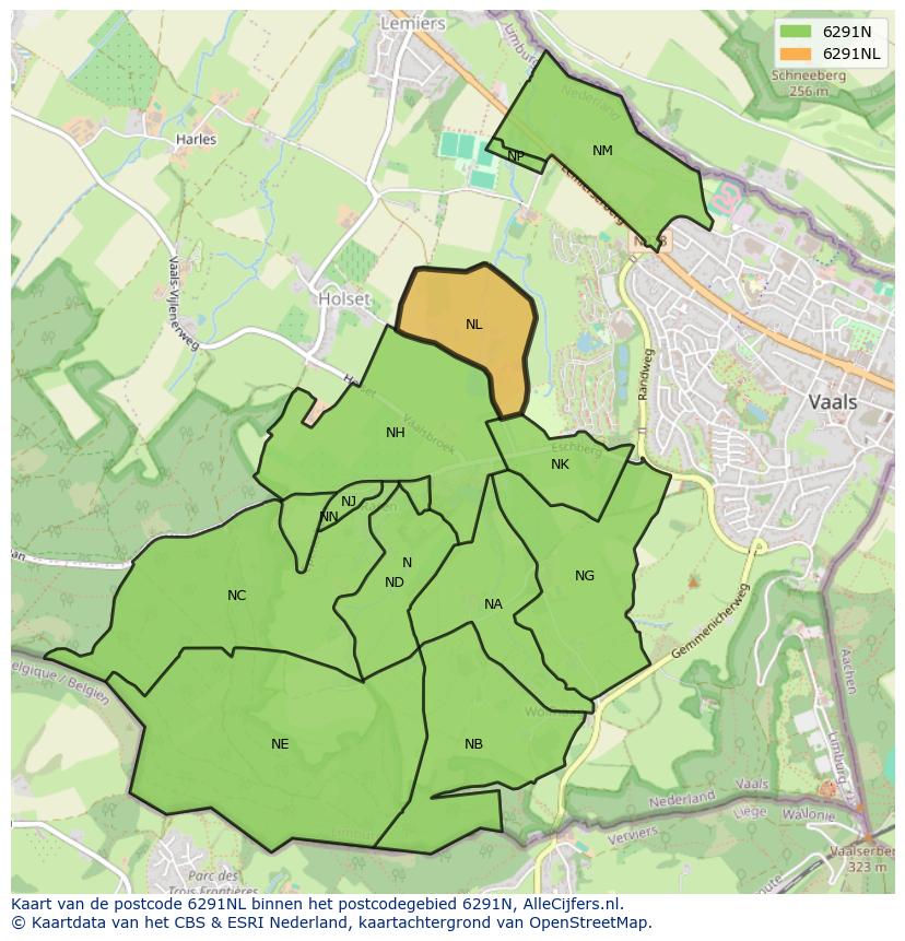 Afbeelding van het postcodegebied 6291 NL op de kaart.