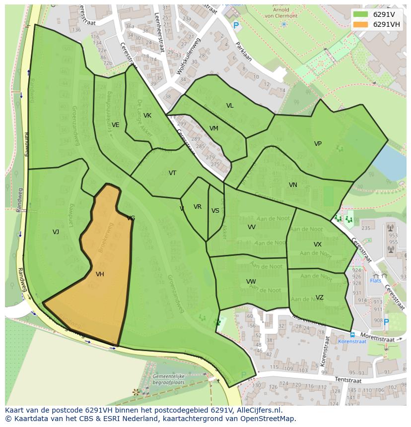 Afbeelding van het postcodegebied 6291 VH op de kaart.