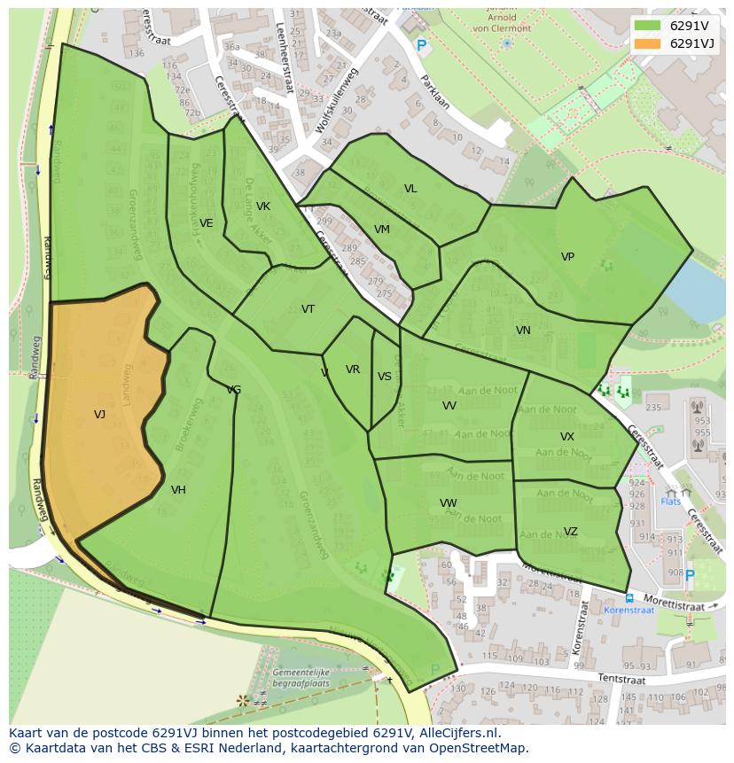 Afbeelding van het postcodegebied 6291 VJ op de kaart.