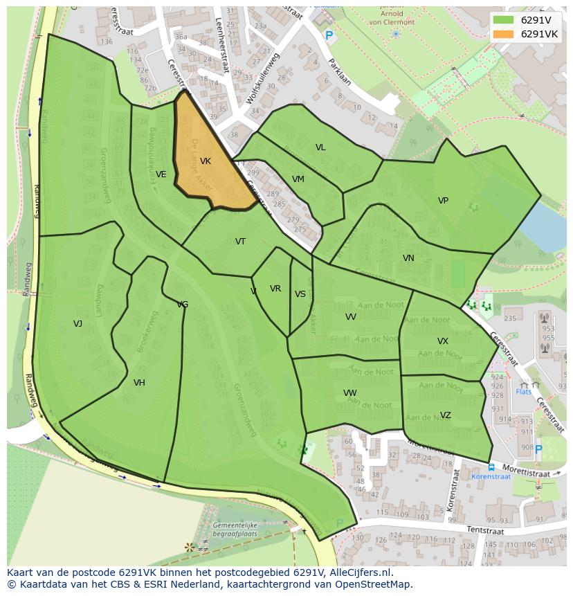 Afbeelding van het postcodegebied 6291 VK op de kaart.